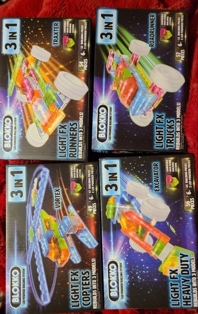 Blokko 4 Pack Of  Light FX 3 In 1  Building Sets. Lighted & Makes 12 Diff Models